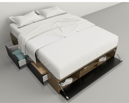 Base Cama Box Linea Minimal 1.60m 4 Cajones Con 1 Puerta 6443 Nogal/Negro Tables