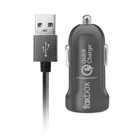 CARGADOR PARA AUTO FOXBOX WAY QC-CON CABLE USB/TIPO C NEGRO (5115)