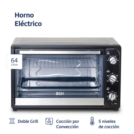 HORNO GRILL BGH BHE65M19N 65L CONVECCION NEGRO