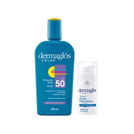 Dermaglos Set Protector Solar Fps50 + Serum Acido Hialuronico