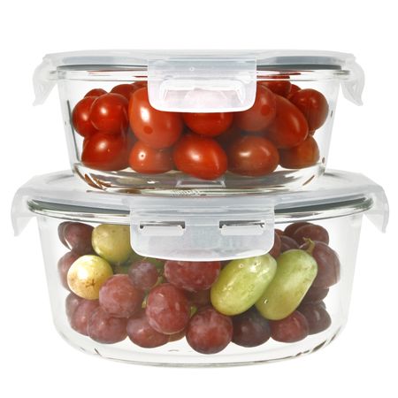 Set x 2 Hermeticos Taper Contenedores Vidrio Apto Microondas Redondos Aston