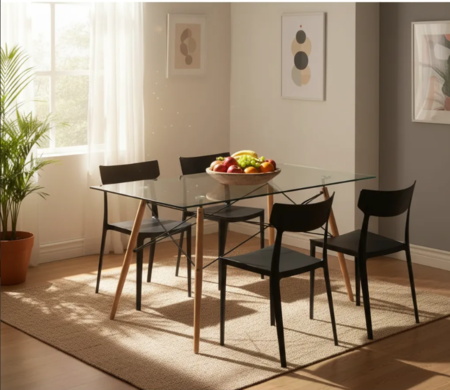 Juego De Comedor Mesa De Vidrio 120x80+4 Sillas Roma Negro