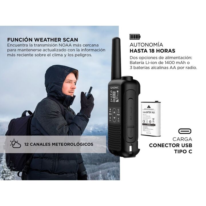 Kit x 4 Handy Gadnic WK5200 Kit 2 Unidades 22CH UHF Display USB C + Manos Libres - Vista 5