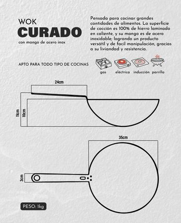 Wok Kankay Ya curado De Uso Profesional Antiadherente N 35cm