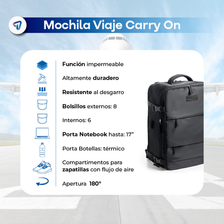 Mochila de Viaje Carry On para Cabina de Avion Porta Notebook Waggs Verde Azulado
