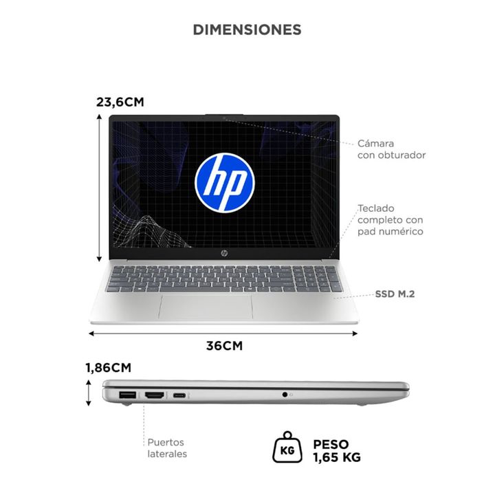 Notebook HP 15 Core 5 120U 8GB 512GB SSD Pantalla FHD Sistema operativo FreeDOS - Vista 6