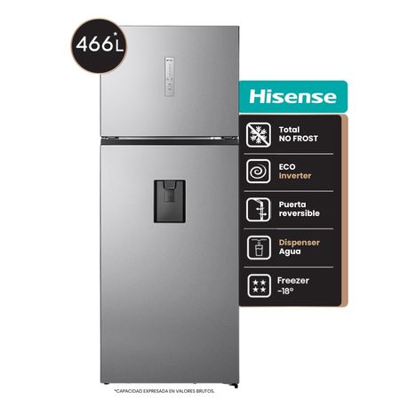 Heladera No Frost Hisense 466L Inverter Dispenser Inox RT3N461NMC