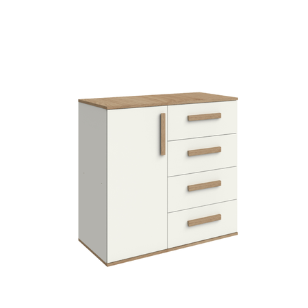Comoda 1 Puerta 4 Cajones Dna04rkbl Roble Kendal/Blanco Laca Delos
