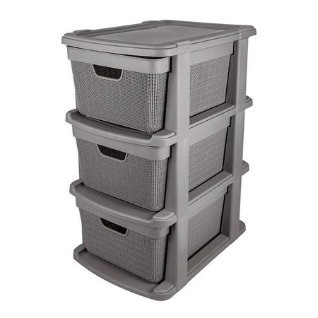Cajonera Canasto Organizador Chifonier Yute Deco Moda Gris de 2 x15 L y 1 x 22 L (3288)