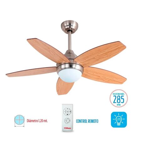 Ventilador de Techo Liliana 5 Aspas de Madera Haya/Wengue 120cm 3Vel Control Remoto VTHM315R