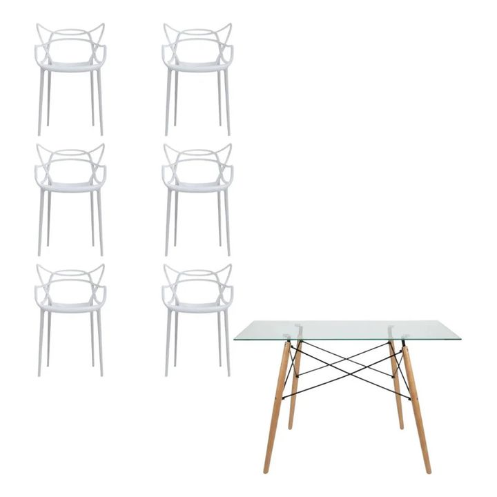 Juego De Comedor Mesa De Vidrio 120x80+6 Sillas Allegra Blanco - Vista 3