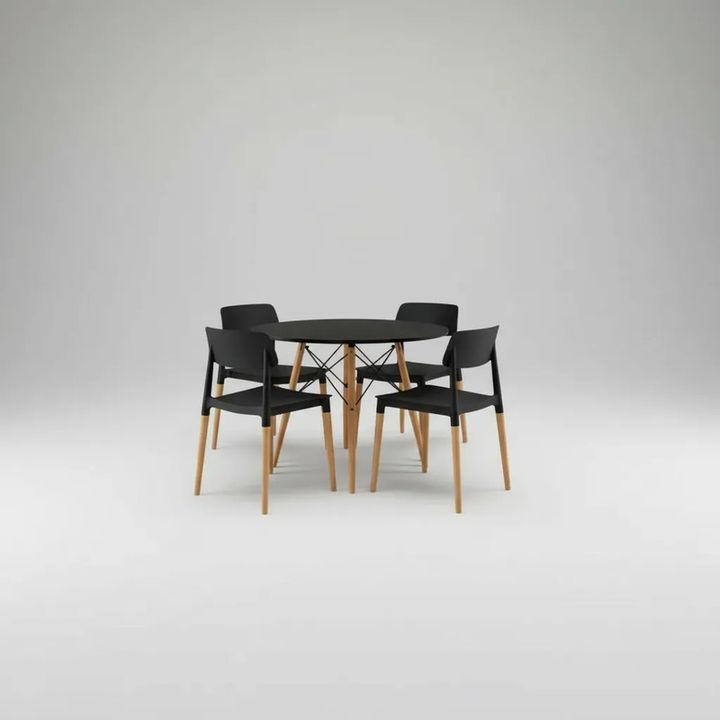 Juego De Comedor Mesa Eames 120+6 Sillas Milan Negro - Vista 2
