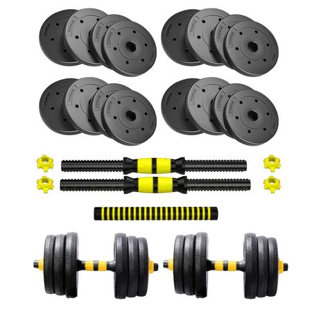 Kit Mancuernas Y Barra 30 Kg Discos Force By Gadnic Pvc Con Tope A Rosca