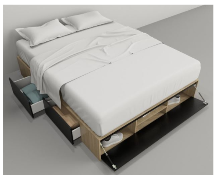 Base Cama Box Linea Minimal 1.60m 4 Cajones Con 1 Puerta 6443 Olmo/Negro Tables - Vista 10