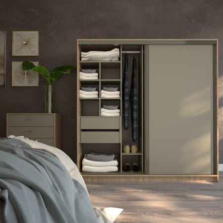 Placard Corredizo 1,80 2 Cajones Olmo Gris