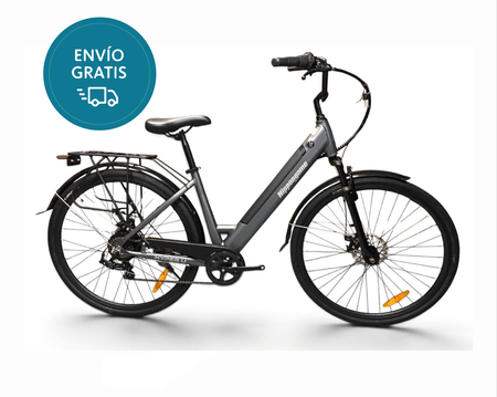 Bicicleta Electrica Nippongame Hyper U - Talle Unico - Gris - 7vel - Cuadro de aluminio bateria integrada - Frenos a discos mecanicos - Rodado 28"