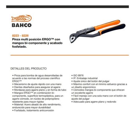 Pinza Pico Loro Bahco 8 Pulgadas 200mm con Gatillo Ergo