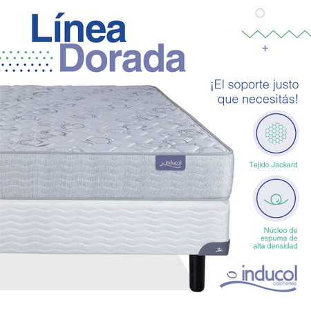 Colchon y Sommier Inducol Linea Dorada Queen Size 150x190x20 Espuma de Alta Densidad Firme