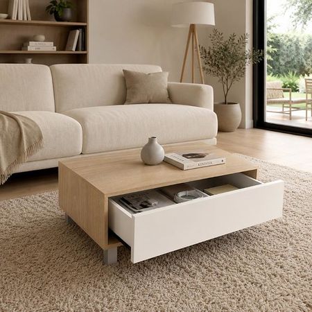 Mesa Ratona DS Home con Cajón Oculto Olmo Blanco 91x36x60 cm
