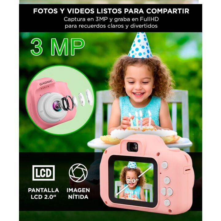 Cámara de Fotos Gadnic Digital Para Niños Función Resistente a Golpes (Rosa) - Vista 3