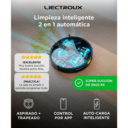 Aspiradora Robot Liectroux C30B Trapeadora 3 Modos 200m2 App Programable 0.6 Lts
