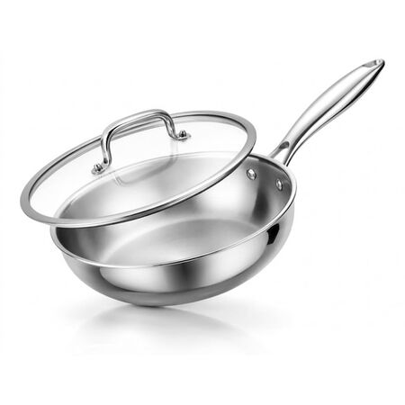 Sartén Con Tapa De Vidrio Templado Cuk By Gadnic 28 cm Multicapa Acero Inoxidable 3.7 Lts Mango