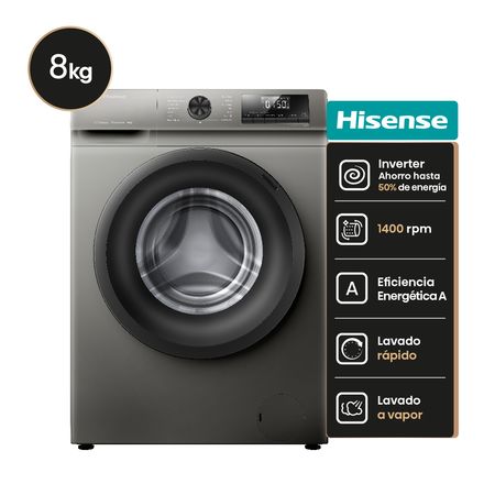 Lavarropa Inverter Carga Frontal Gris 8Kg Hisense WFQP8014T