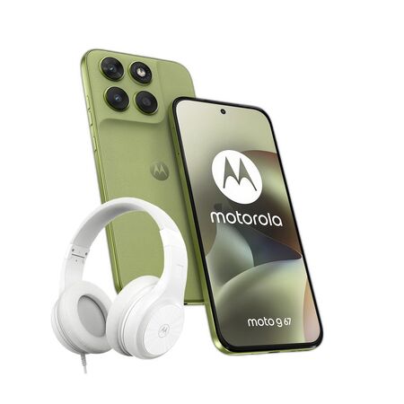 Combo Moto G67 4+256GB Verde Agua + Auricular Vincha XT120 Blanco