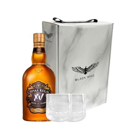 Set Whisky Chivas Regal 15Yo y 2 Vasos Chivas 15Yo Con Estuche