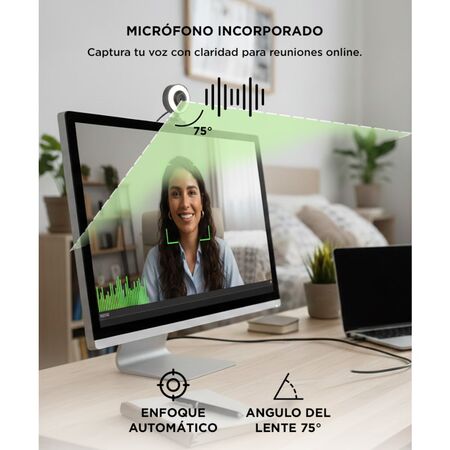 Camara Web Gadnic Full HD 1080P c/ Aro Led Webcam Meet Zoom