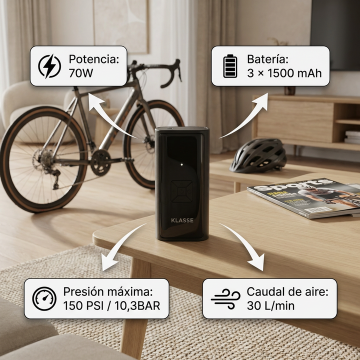 Compresor De Aire Portátil Recargable Klasse 150 PSI USB-C Auto 12V Linterna LED Inflador (KS7714) - Vista 8
