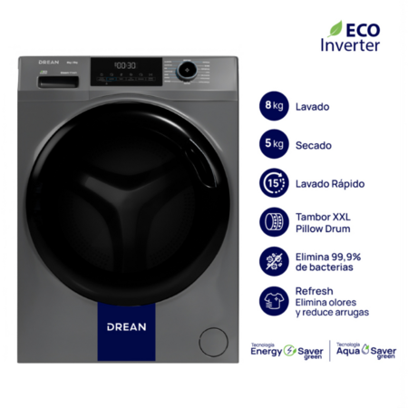 LAVASECARROPAS DREAN GRAY LITE LSCDR0805SG ECOINVERTER 8 KG