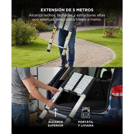 Escalera Telescópica Gadnic De Aluminio Extensible 5 Metros  