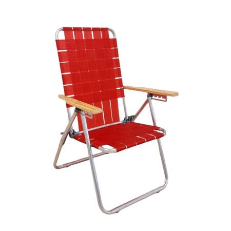 REPOSERA ROJA ALTA 5 POSICIONES DE ALUMINIO CON APOYA BRAZOS DE MADERA