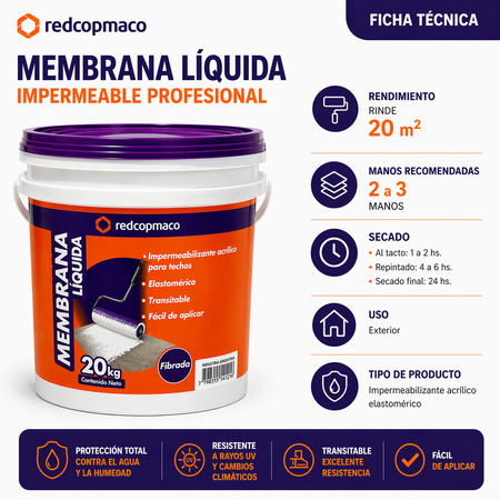 Membrana Líquida Impermeabilizante 20 Kg Copmaco Emapi Acrílica Para Techos Terrazas Exterior Antihumedad