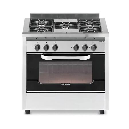 COCINA INDUSTRIAL USMAN 800 PV COMPACT 80 MULTIGAS 5 HORNALLAS REJILLAS FUNDICION PUERTA VIDRIO ACERO INOX.