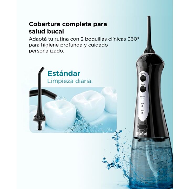 Irrigador Bucal Portatil Nicefeel Inalámbrico 300ml 2 Boquillas Intercambiables 5 Modos - Vista 4