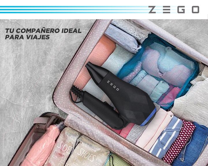 Secador De Pelo Zego Plegable Portatil Chico De Viaje 1000w Color Zbs1000 Negro - Vista 3