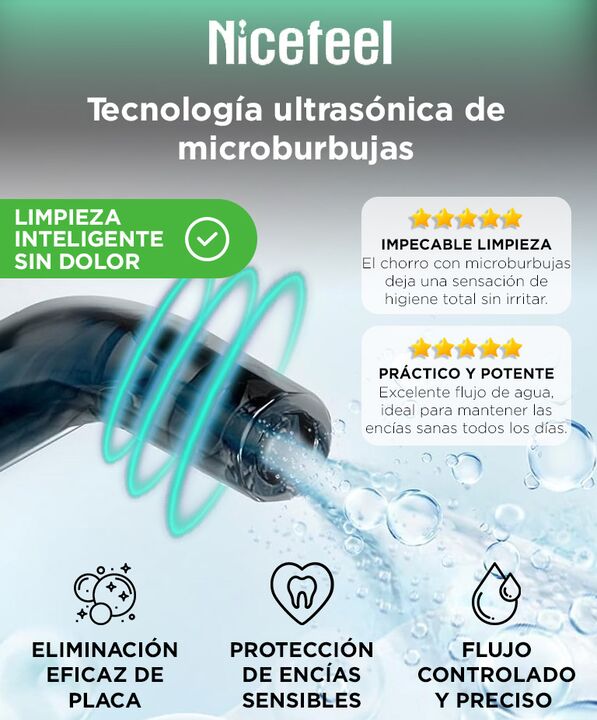 Irrigador Bucal Portatil Nicefeel Inalámbrico 300ml 2 Boquillas Intercambiables 5 Modos - Vista 6