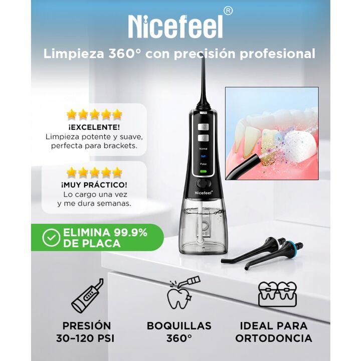 Irrigador Bucal Portátil Nicefeel FC256 200 ml IPX7 Batería 1400 mAh 3 Modos 2 Boquillas Rotación 360 Grados2 - Vista 2