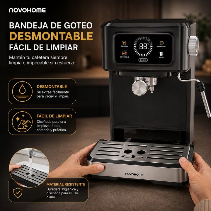 Cafetera Expresso 3 en 1 C/vaporizador Novohome 1.5l 20 Bar - Vista 4