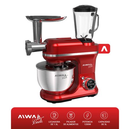 Batidora Digital Multifunción Aiwa 1200w Pica, Licúa, Amasa Rojo