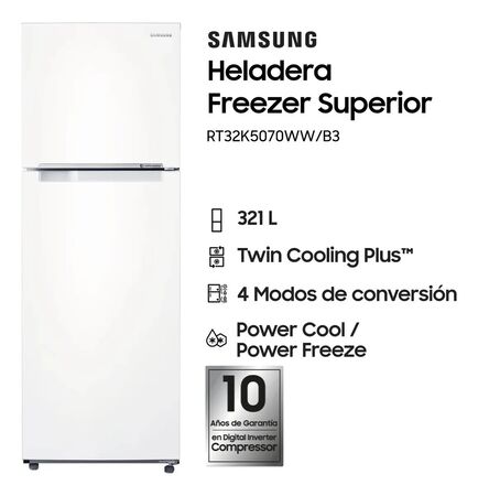 Heladera Samsung Freezer No Frost Inverter 321 L Blanca Snow White