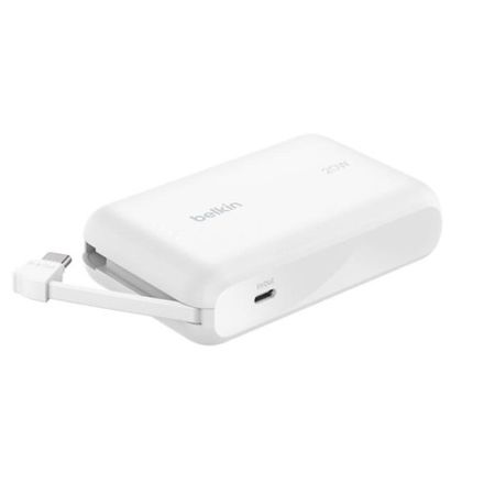 Power Bank Belkin with 20W PD + Integrated USB-C Cable 10K Blanco