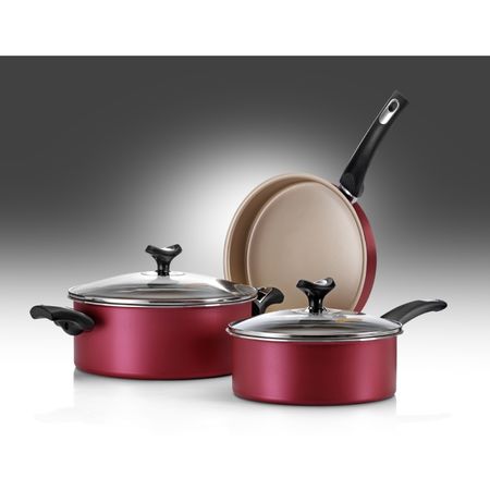 SET 5 PIEZAS MARMICOC -SABORES (CACEROLA C/TAPA 24CM, OLLA C/TAPA 20CM, SARTEN 24CM) ROJO Y DORADO