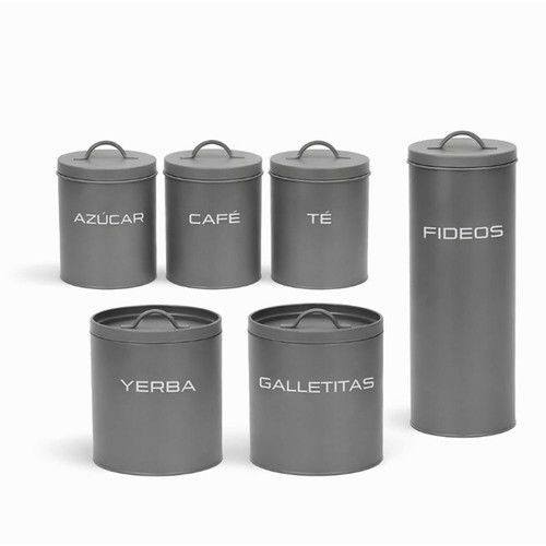 Set 6 Latas Cocina Deco Guardado Carol Retro Gris - Vista 1