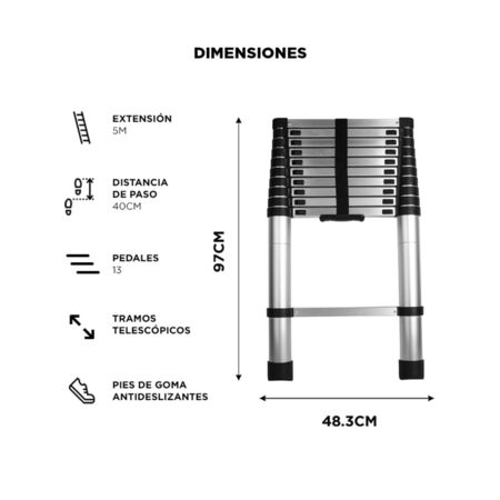 Escalera Telescópica Gadnic De Aluminio Extensible 5 Metros  